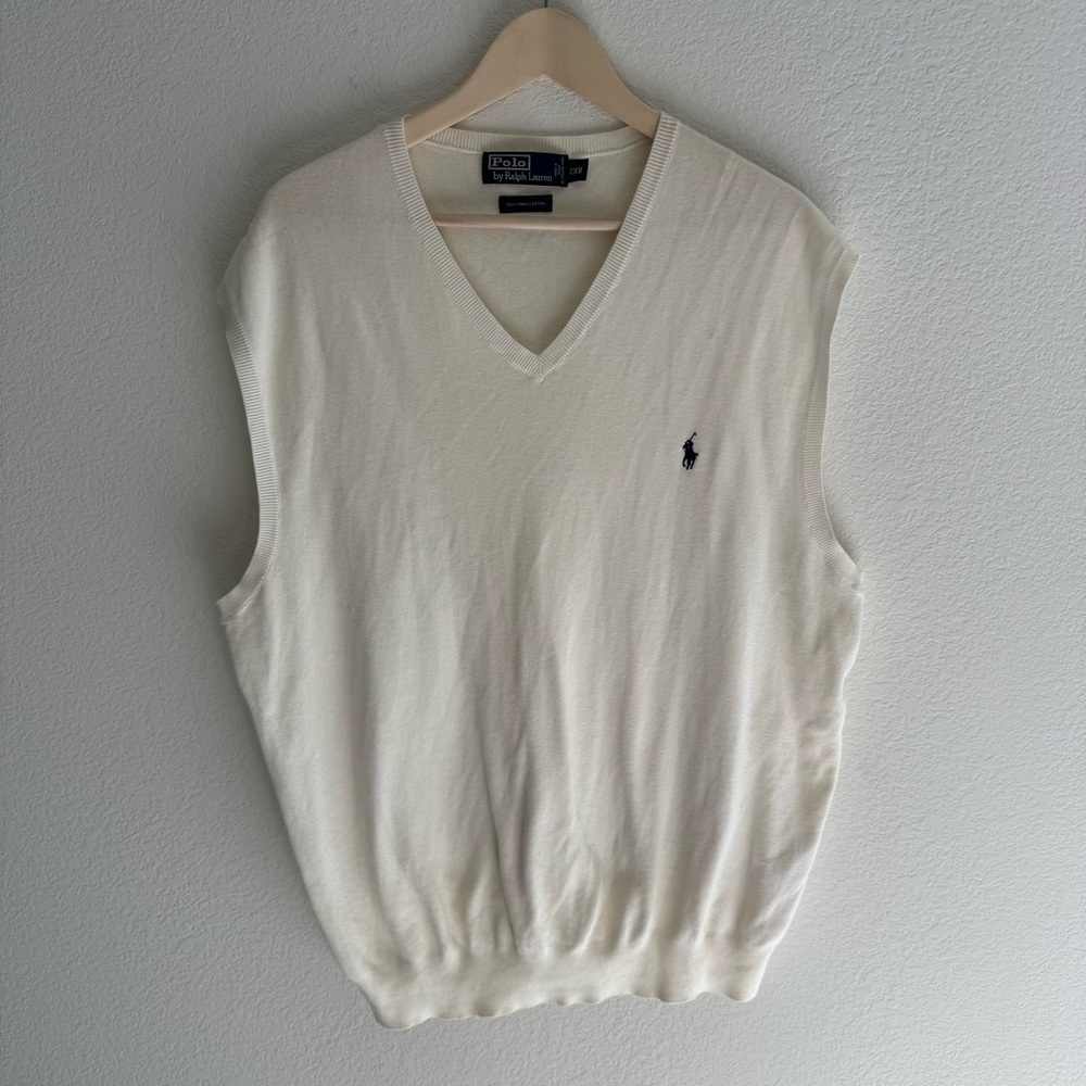 Polo Ralph Lauren Knit V-Neck Sweater Vest Off White Men’s 2XB Vintage